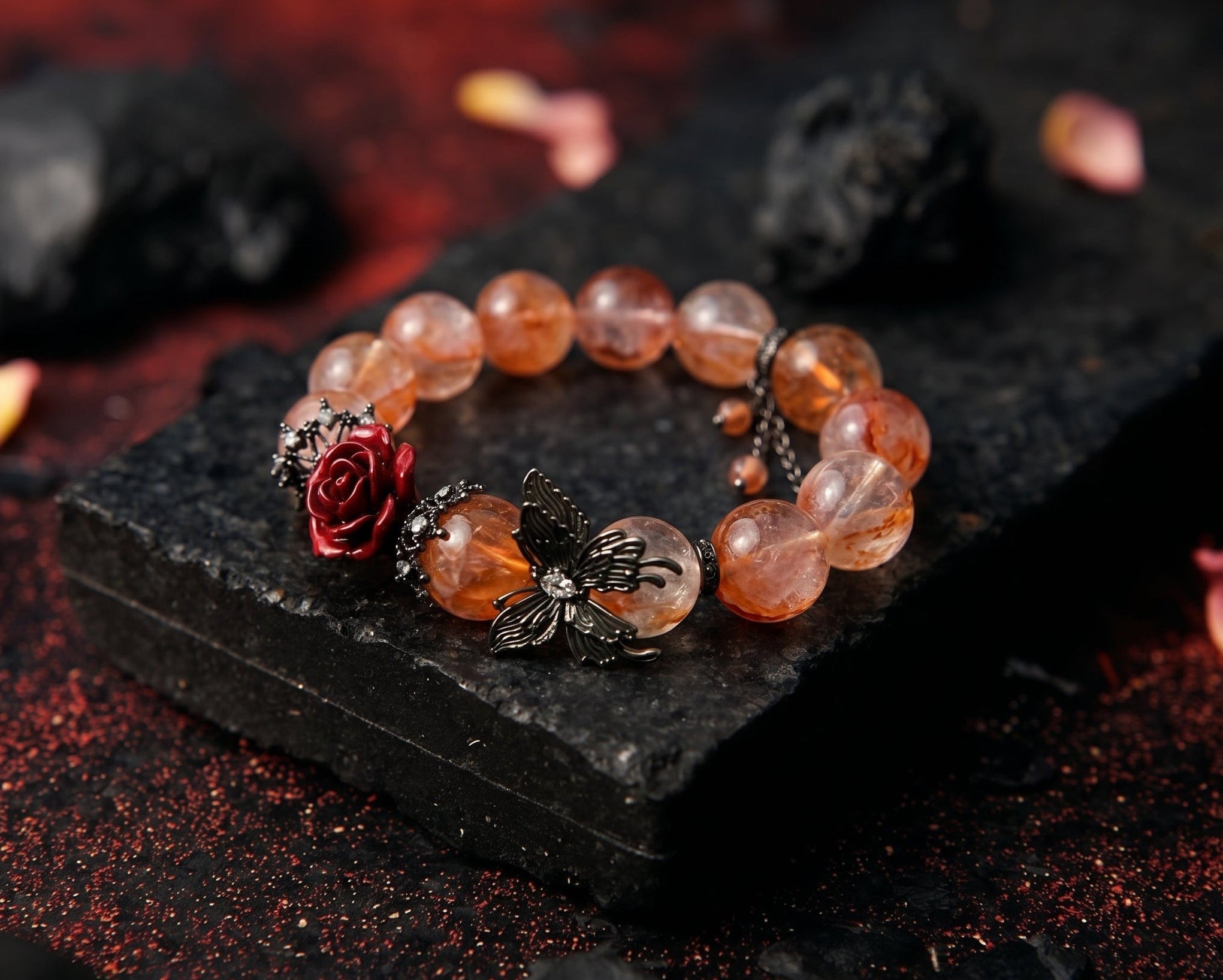 Handmade Strawberry Quartz Bracelet | Crimson Whisper