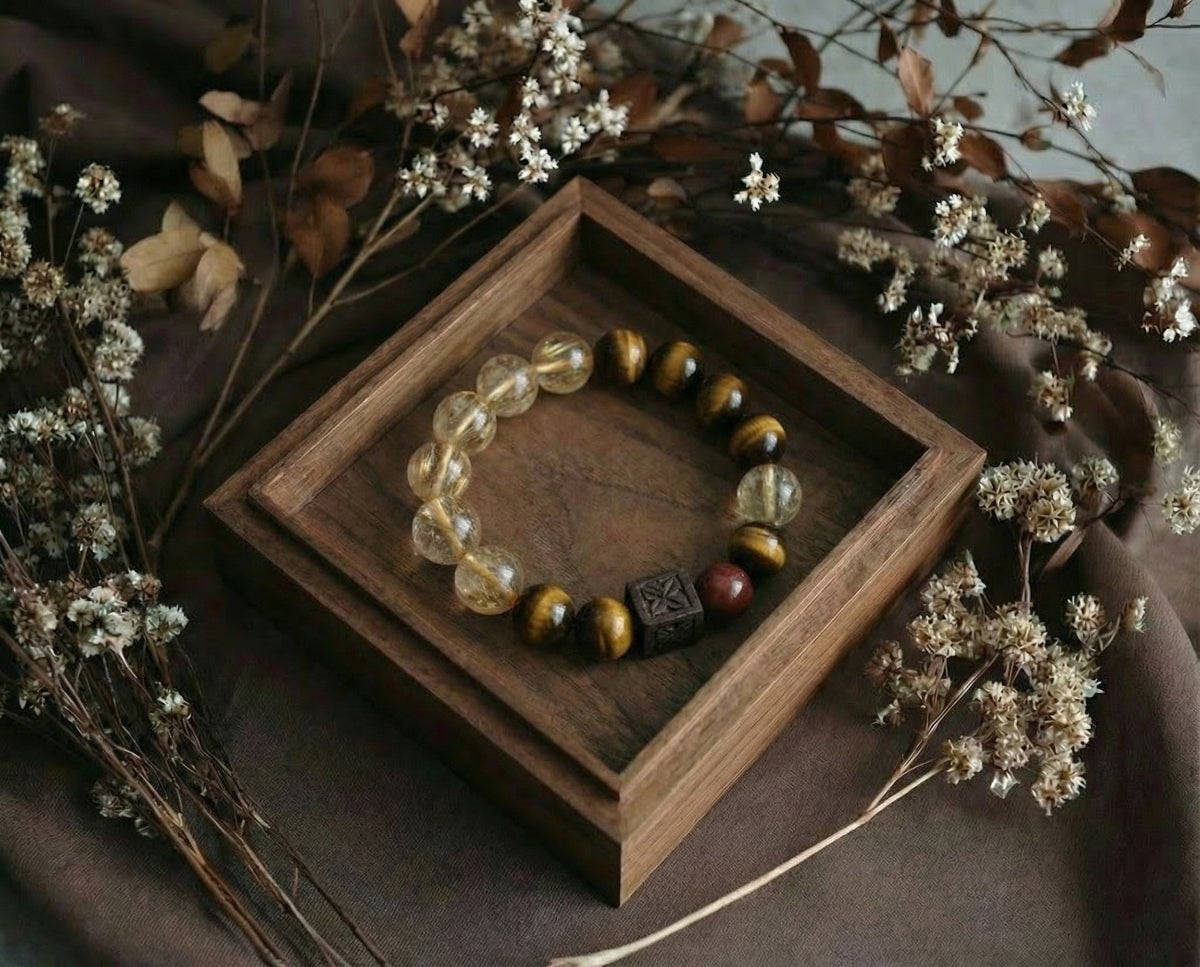 Rutilated Quartz and Tiger's Eye Bracelet | Golden Axis