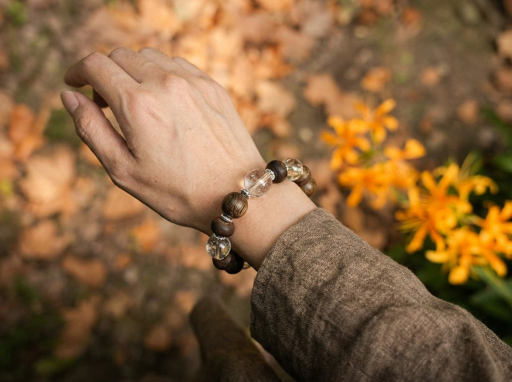 Handmade Wood and Clear Quartz Bracelet | Quiet Grain