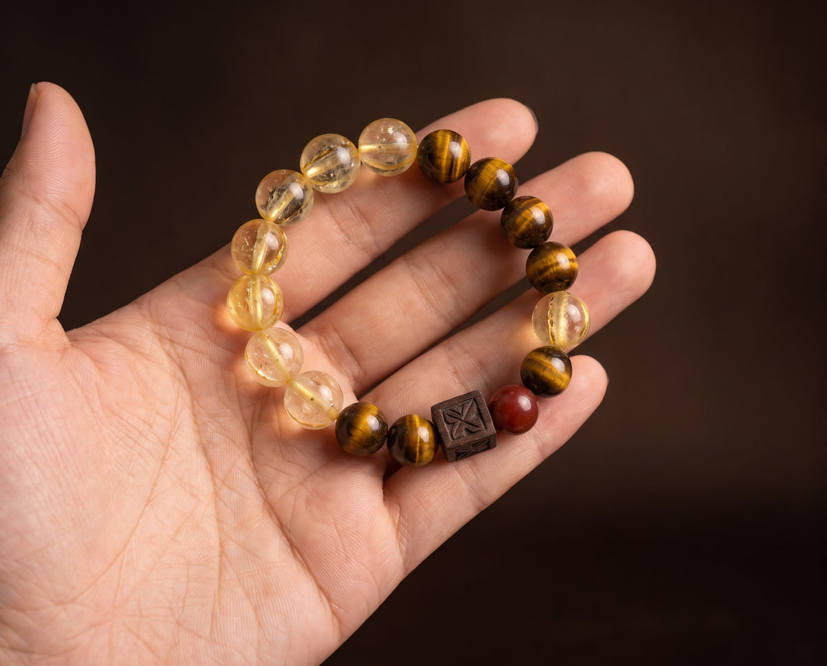 Rutilated Quartz and Tiger's Eye Bracelet | Golden Axis