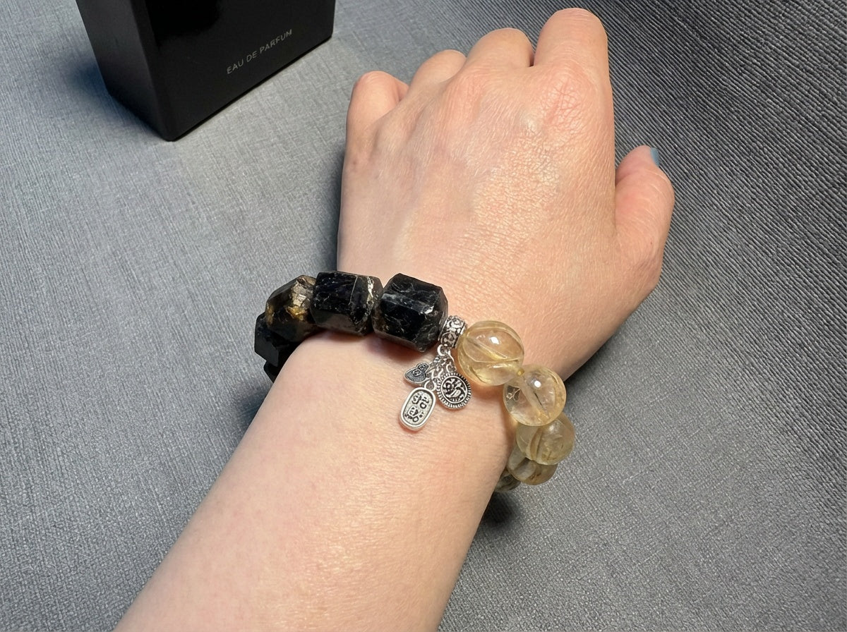 Faceted Citrine and Black Tourmaline Bracelet | Golden Divide