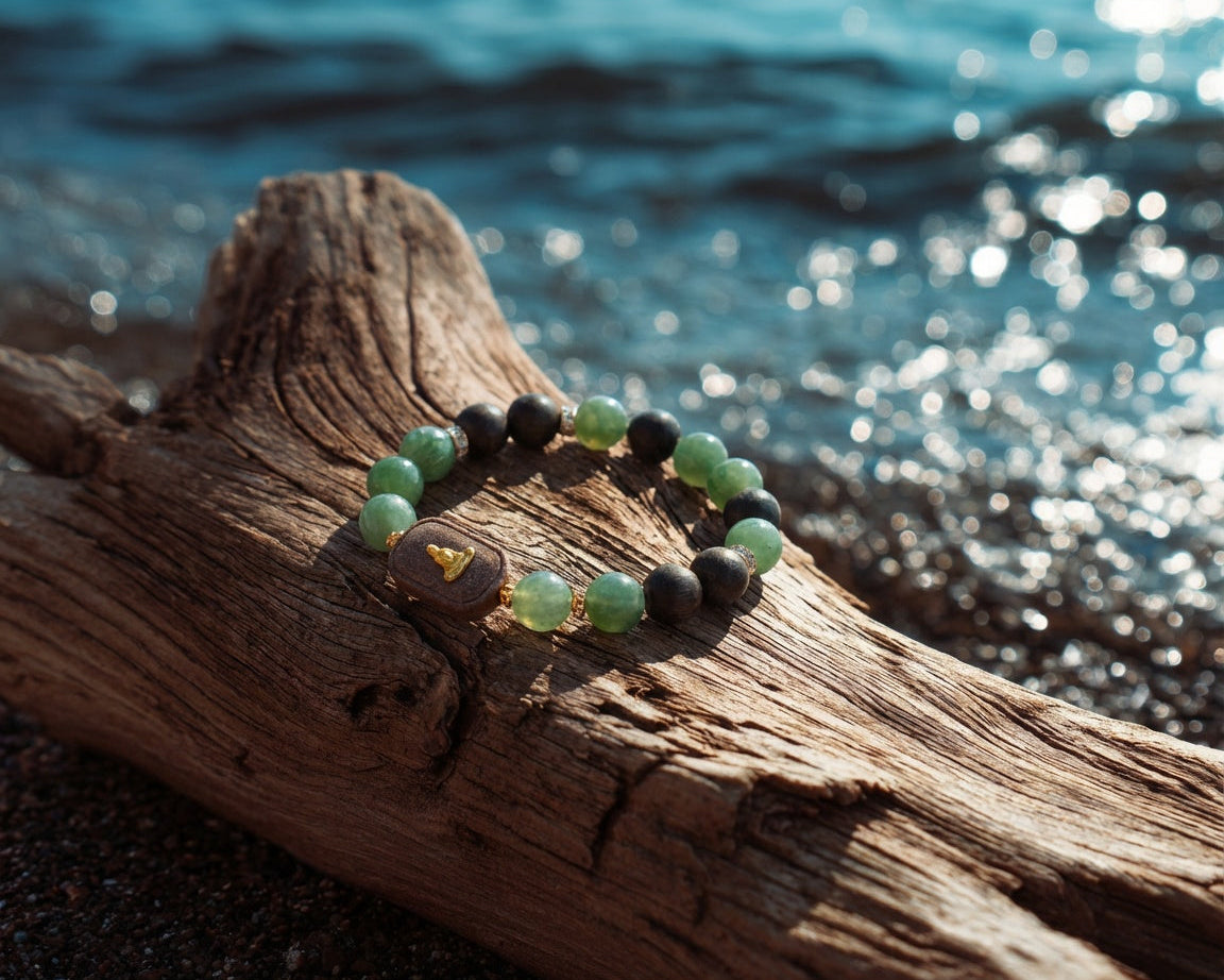 Beaded Green Aventurine and Sandalwood Bracelet | Verdant Talisman