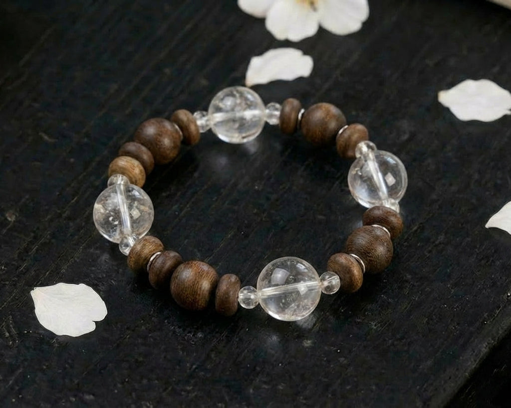 Handmade Wood and Clear Quartz Bracelet | Quiet Grain