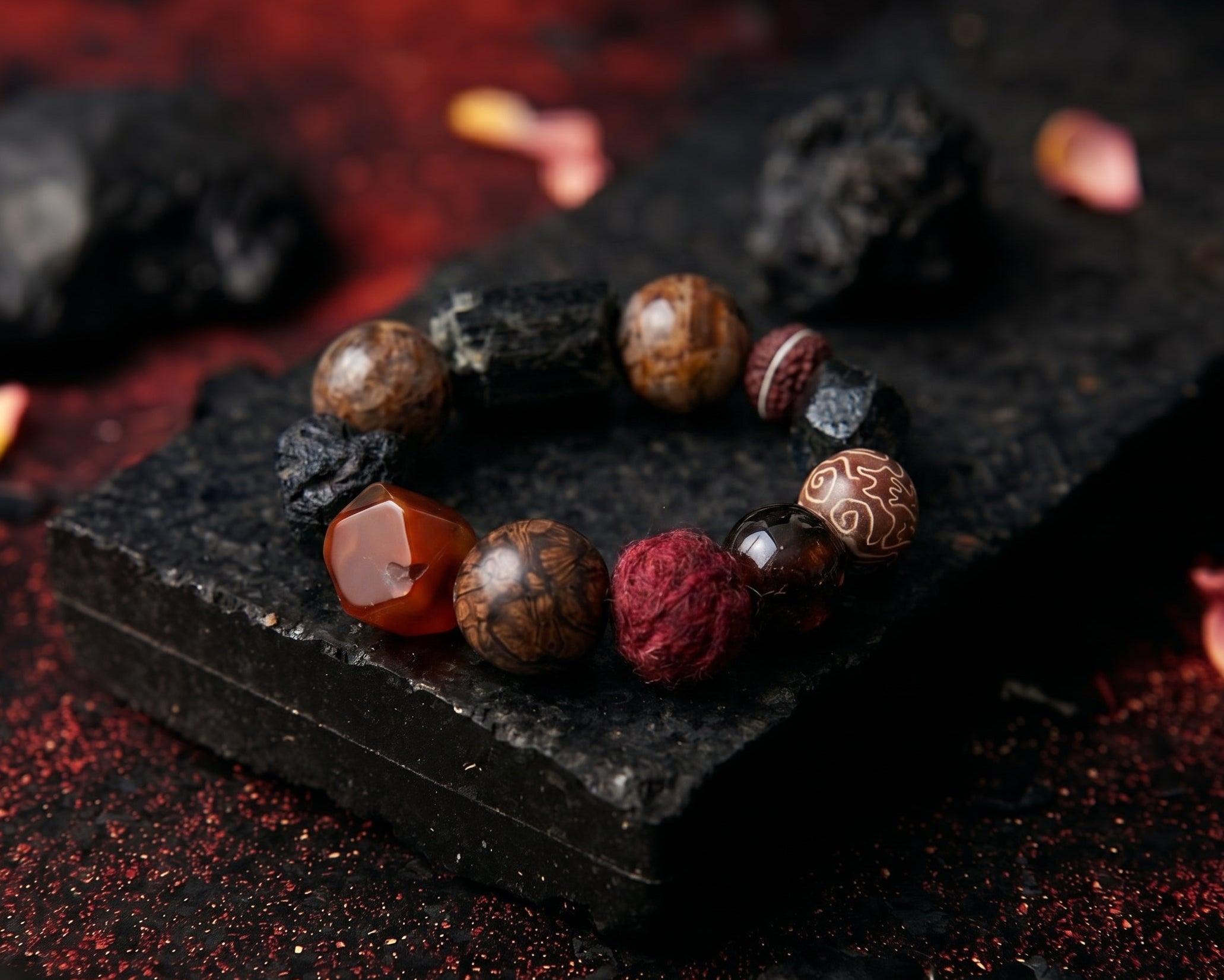 Beaded Agate Bracelet | Obsidian Relic