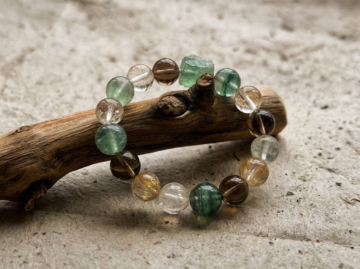 Green Fluorite and Smoky Quartz Bracelet | Forest Tide