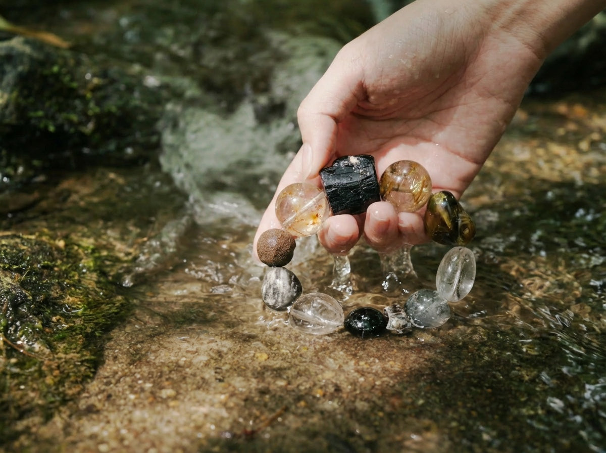 Faceted Black Tourmaline and Clear Quartz Bracelet | Stonebound Drift