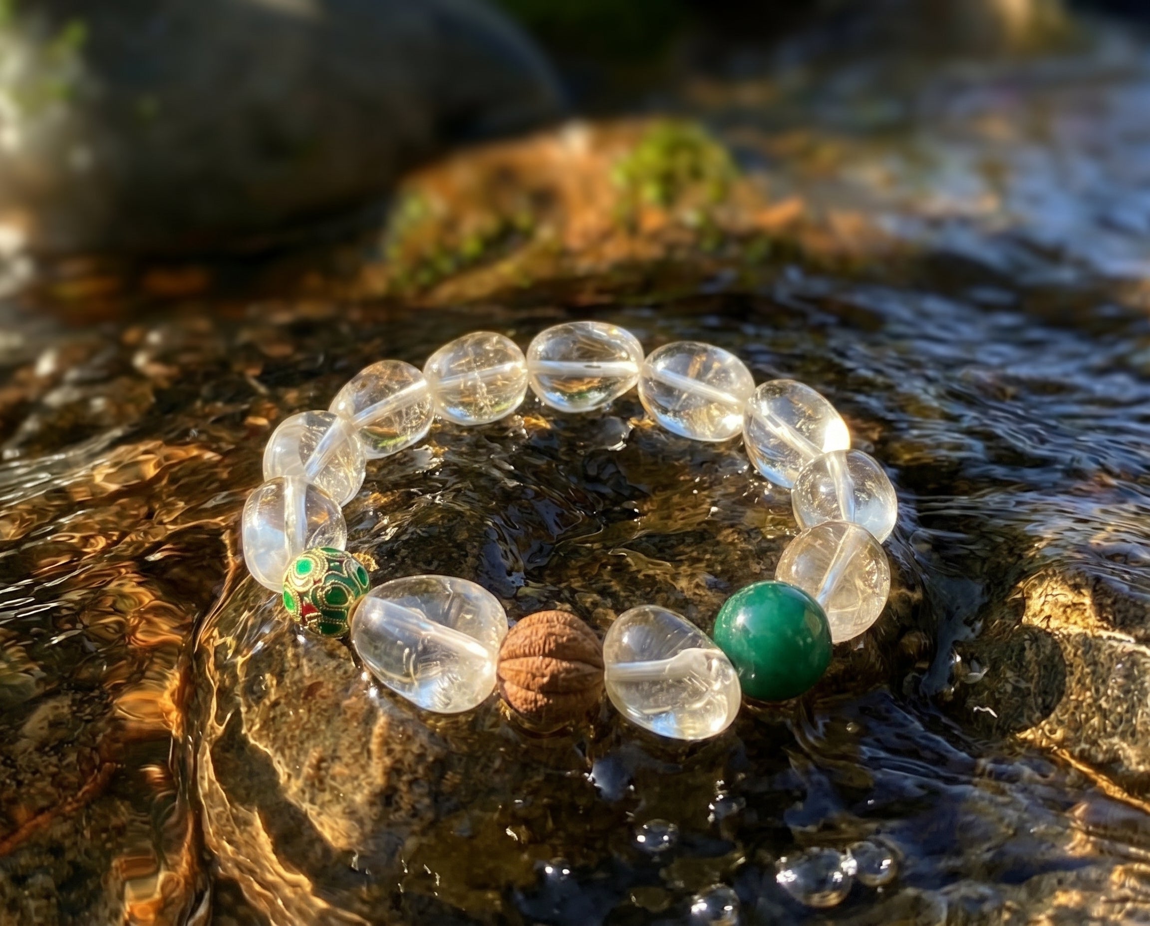 Handmade Clear Quartz Bracelet | Green Pulse