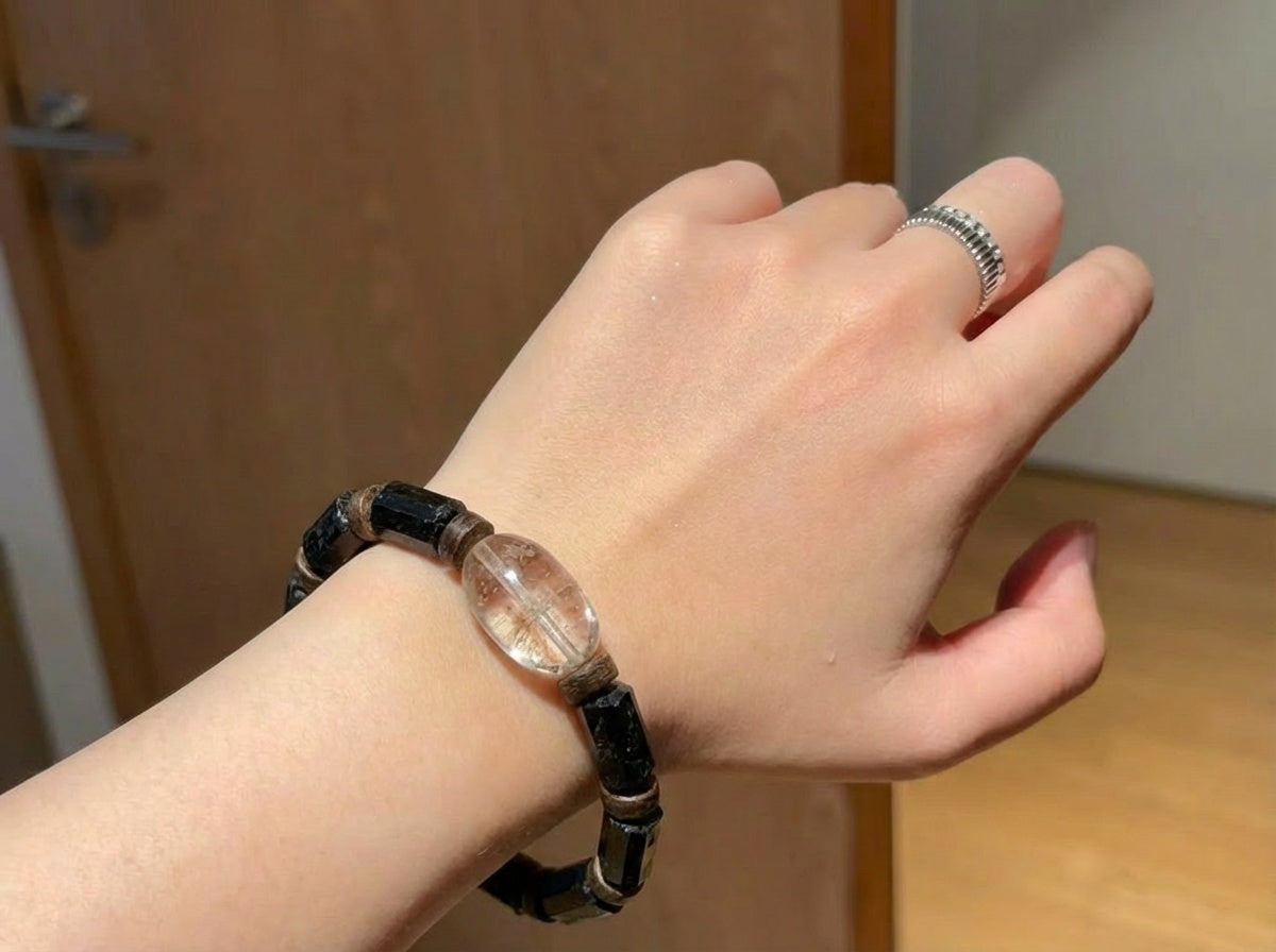 Black Tourmaline and Clear Quartz Bracelet | Buried Light