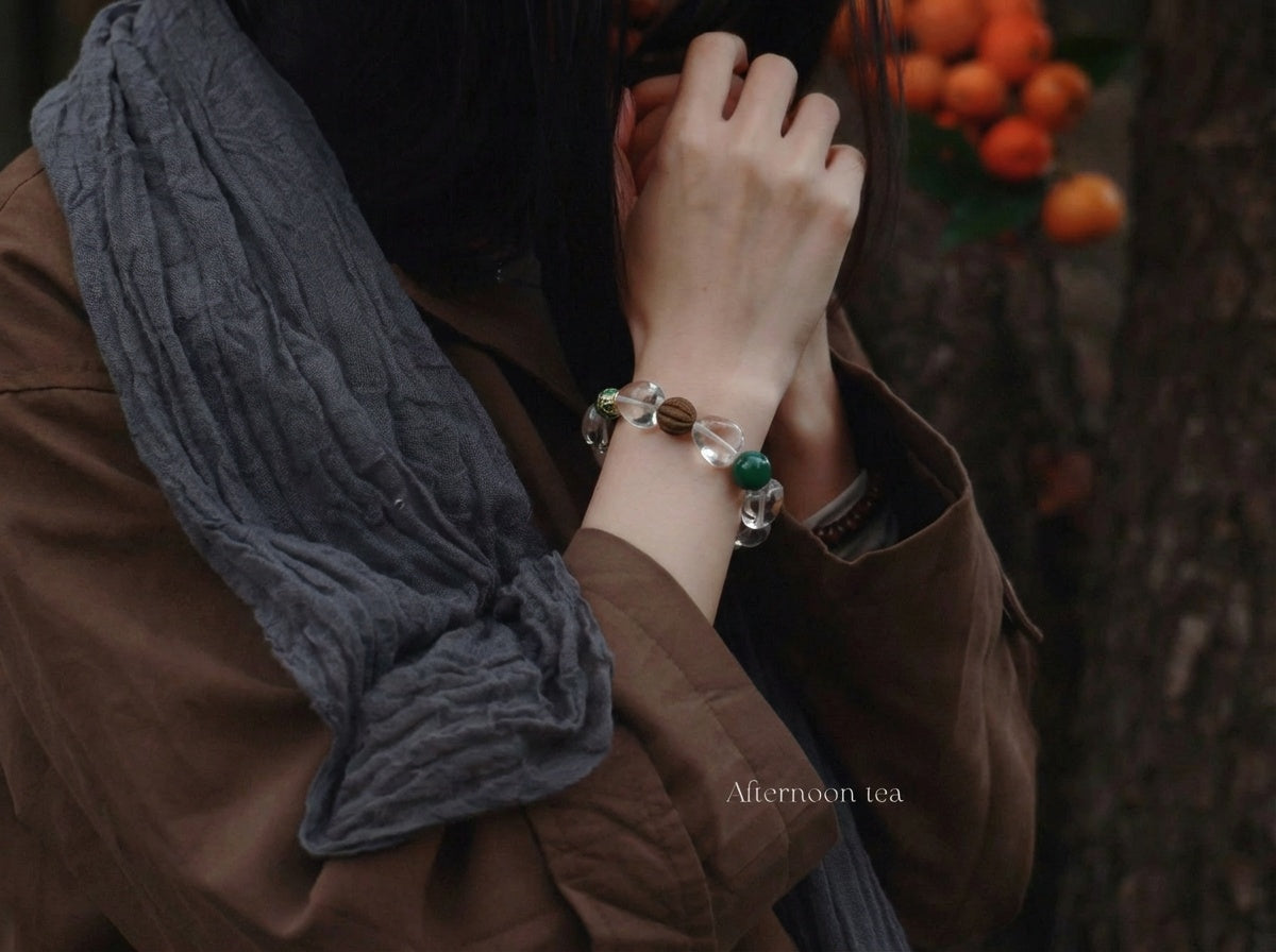 Handmade Clear Quartz Bracelet | Green Pulse