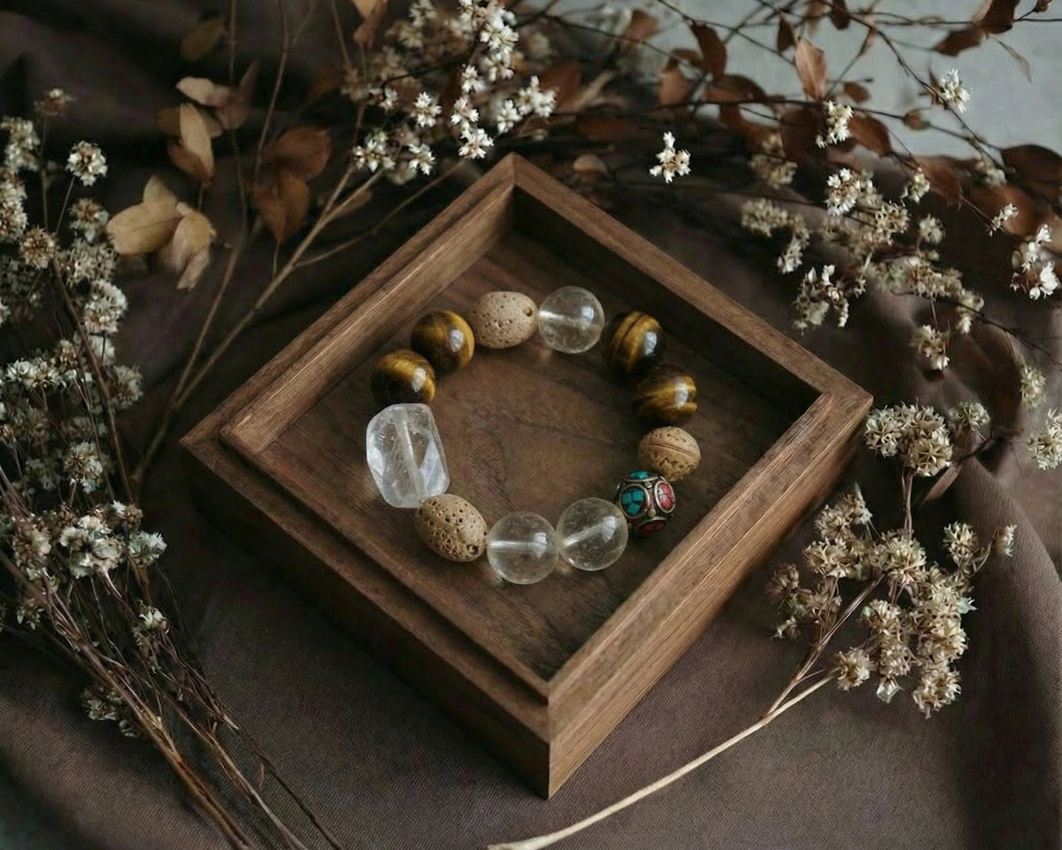 Handmade Tiger's Eye and Clear Quartz Bracelet | Nomad Relic