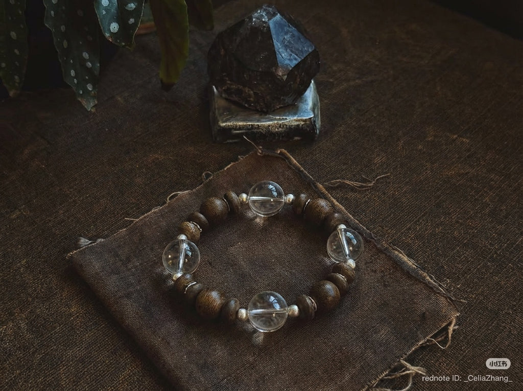 Handmade Wood and Clear Quartz Bracelet | Quiet Grain