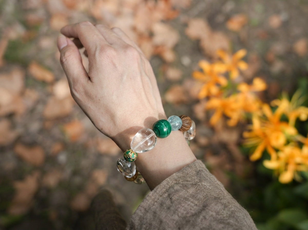 Handmade Clear Quartz Bracelet | Green Pulse