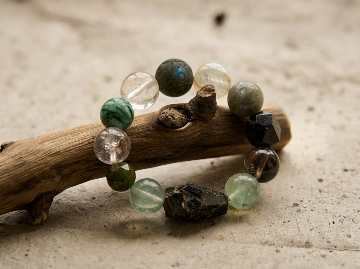 Green Fluorite and Clear Quartz Bracelet | Layered Intervals