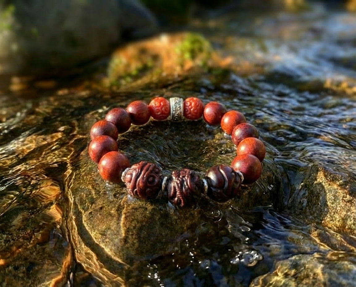Sandalwood and Cinnabar Bracelet | Crimson Relic