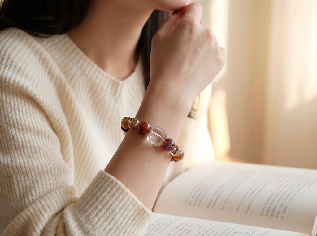 Red Agate and Clear Quartz Bracelet | Ember Strata
