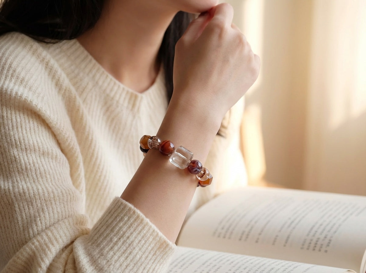 Red Agate and Clear Quartz Bracelet | Ember Strata