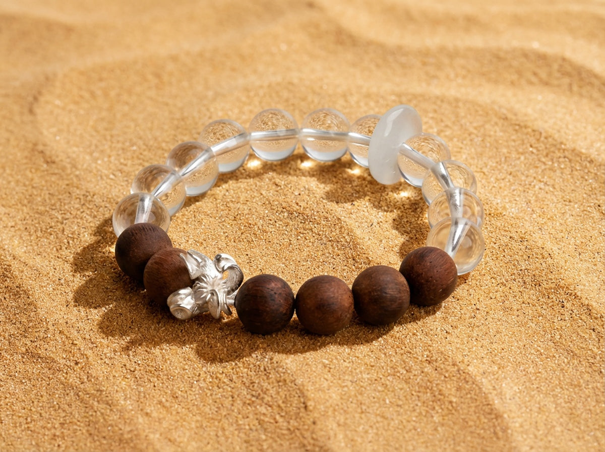 Faceted Clear Quartz and Wood Bracelet | Moonroot Bloom