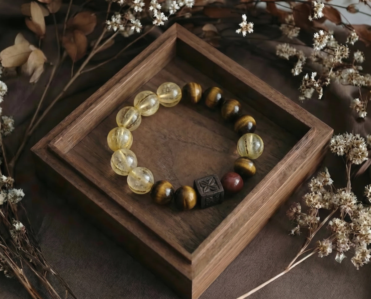Rutilated Quartz and Tiger's Eye Bracelet | Golden Axis