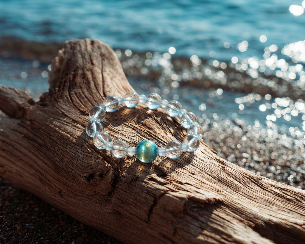 Aquamarine and Clear Quartz Bracelet for Calm | Sea Glass Orbit
