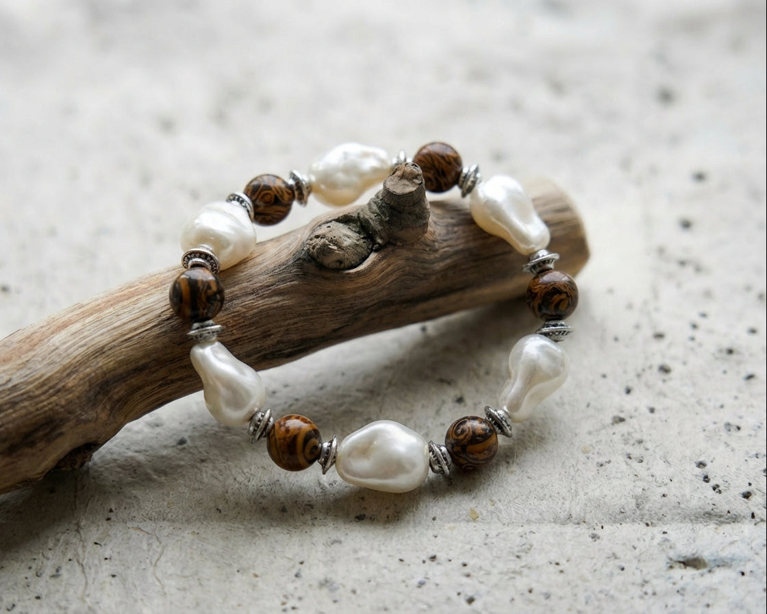 Pearl and Wood Bracelet | Soft Current