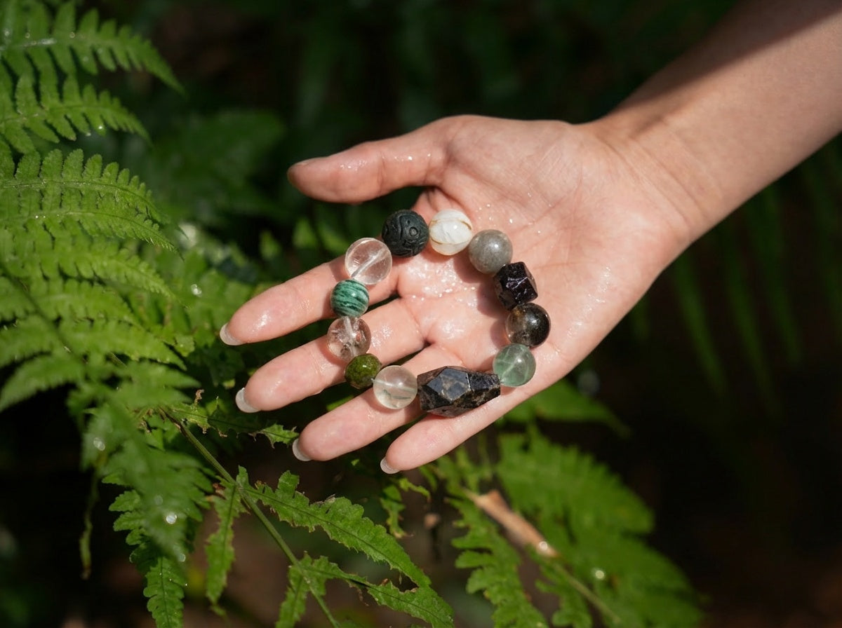 Green Fluorite and Clear Quartz Bracelet | Layered Intervals