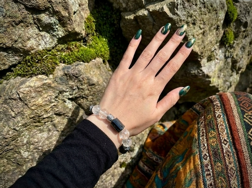 Black Tourmaline and Clear Quartz Bracelet for Grounding | Night Axis