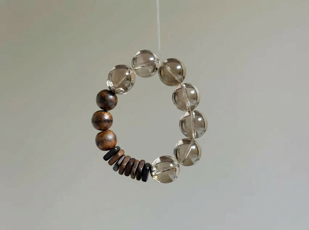 Beaded Clear Quartz and Wood Bracelet | Strata Stillness