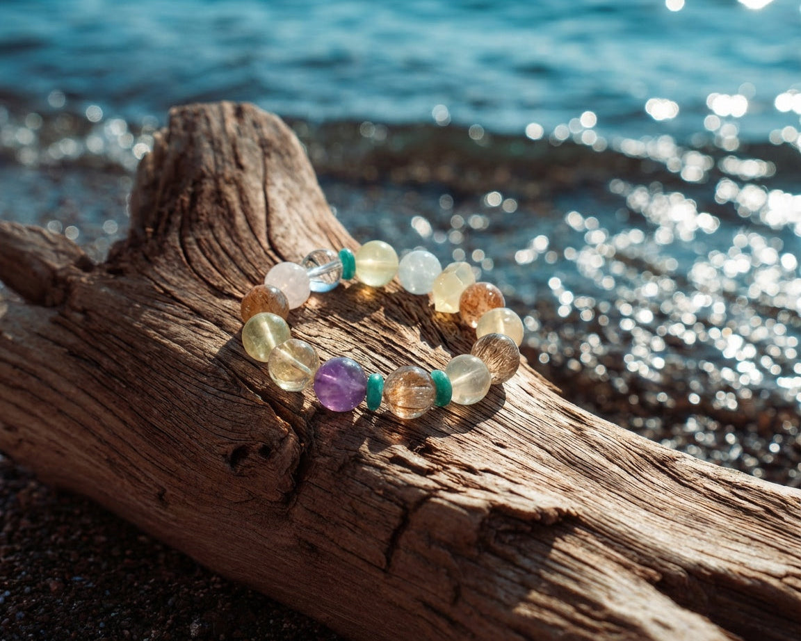 Beaded Rutilated Quartz Bracelet | Mineral Chorus