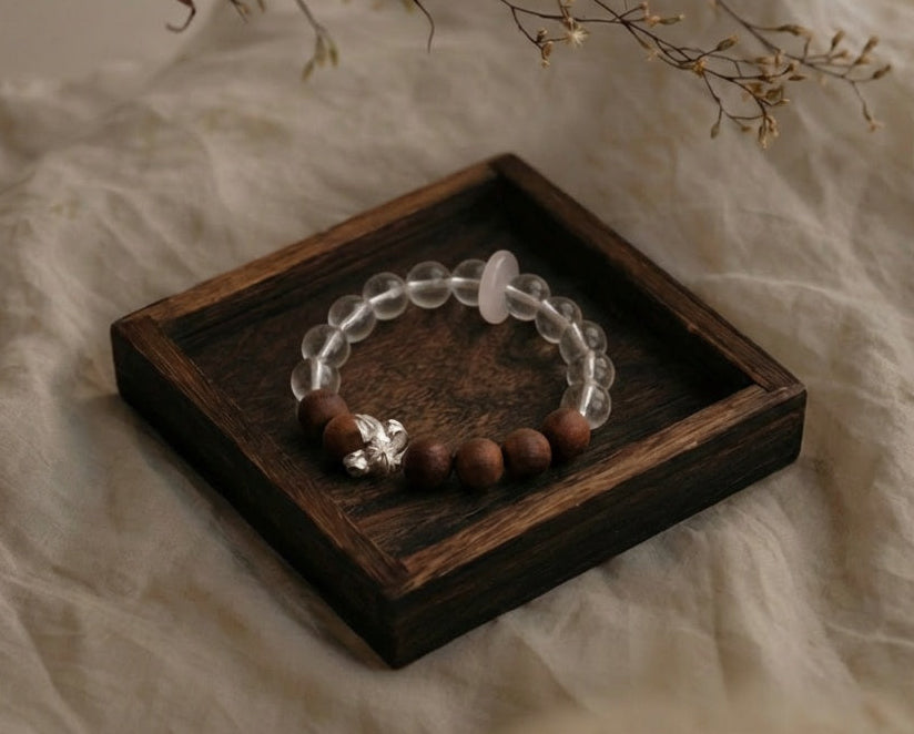 Faceted Clear Quartz and Wood Bracelet | Moonroot Bloom