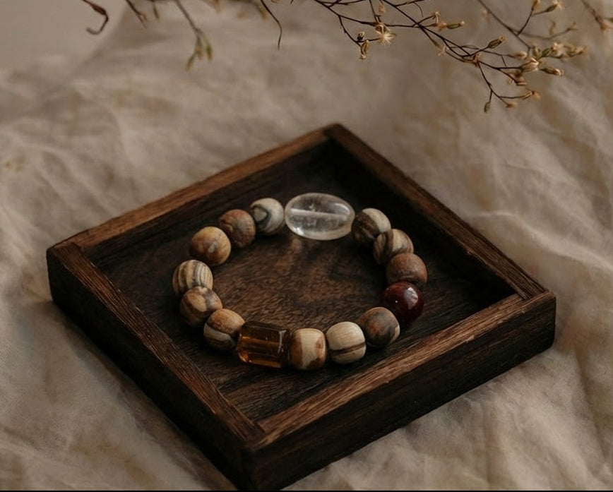Faceted Clear Quartz and Jasper Bracelet | Strata Path
