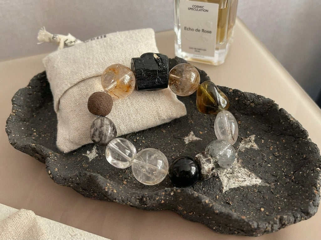 Faceted Black Tourmaline and Clear Quartz Bracelet | Stonebound Drift