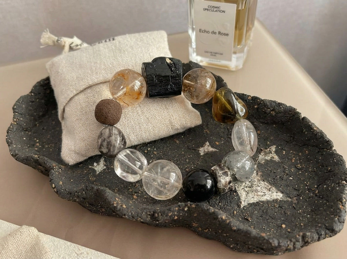 Faceted Black Tourmaline and Clear Quartz Bracelet | Stonebound Drift