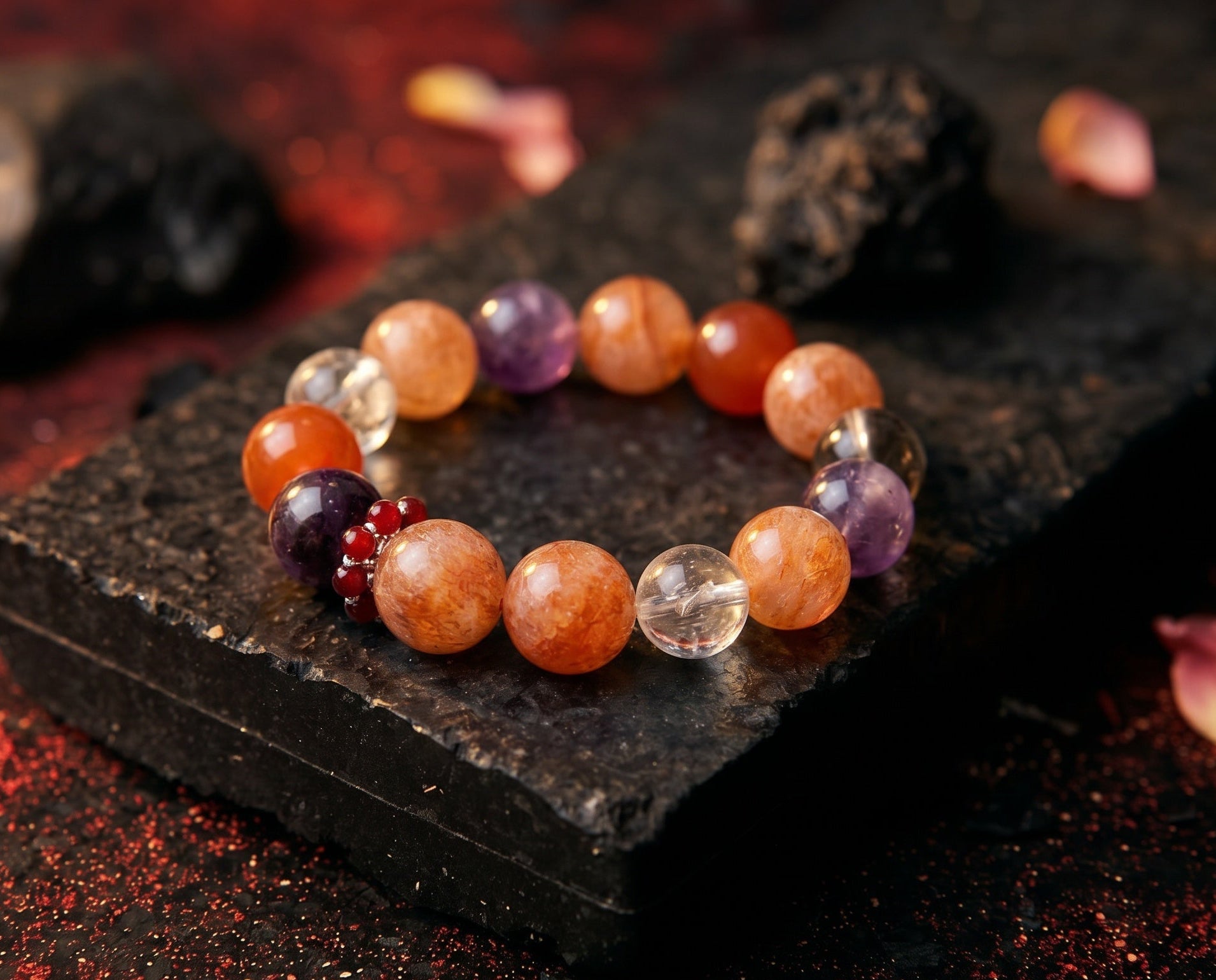 Sunstone and Clear Quartz Bracelet | Persimmon Glow