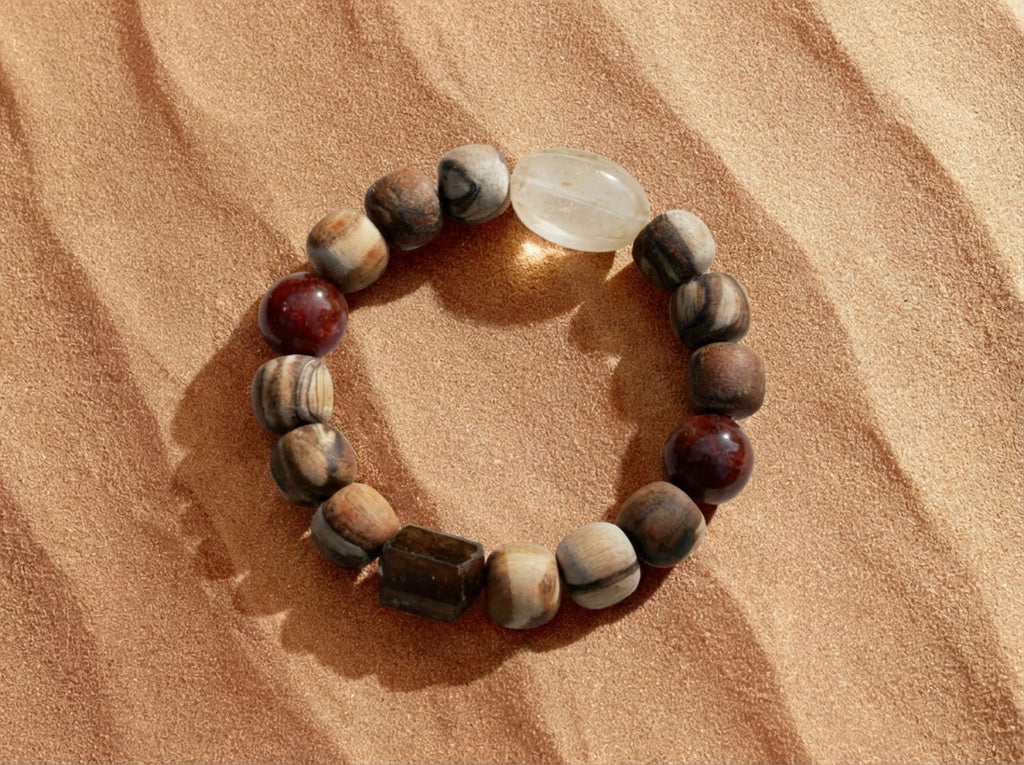 Faceted Clear Quartz and Jasper Bracelet | Strata Path