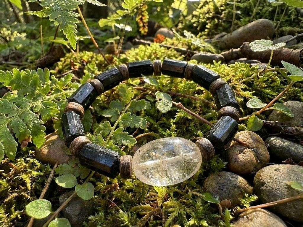 Black Tourmaline and Clear Quartz Bracelet | Buried Light