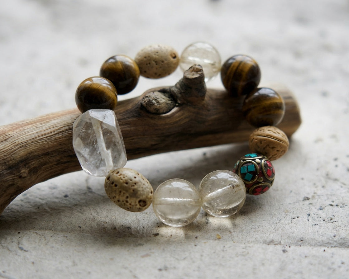 Handmade Tiger's Eye and Clear Quartz Bracelet | Nomad Relic