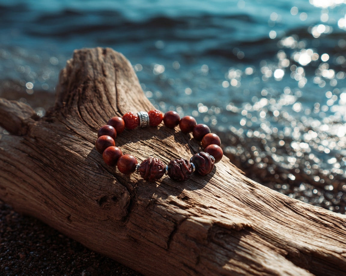 Sandalwood and Cinnabar Bracelet | Crimson Relic