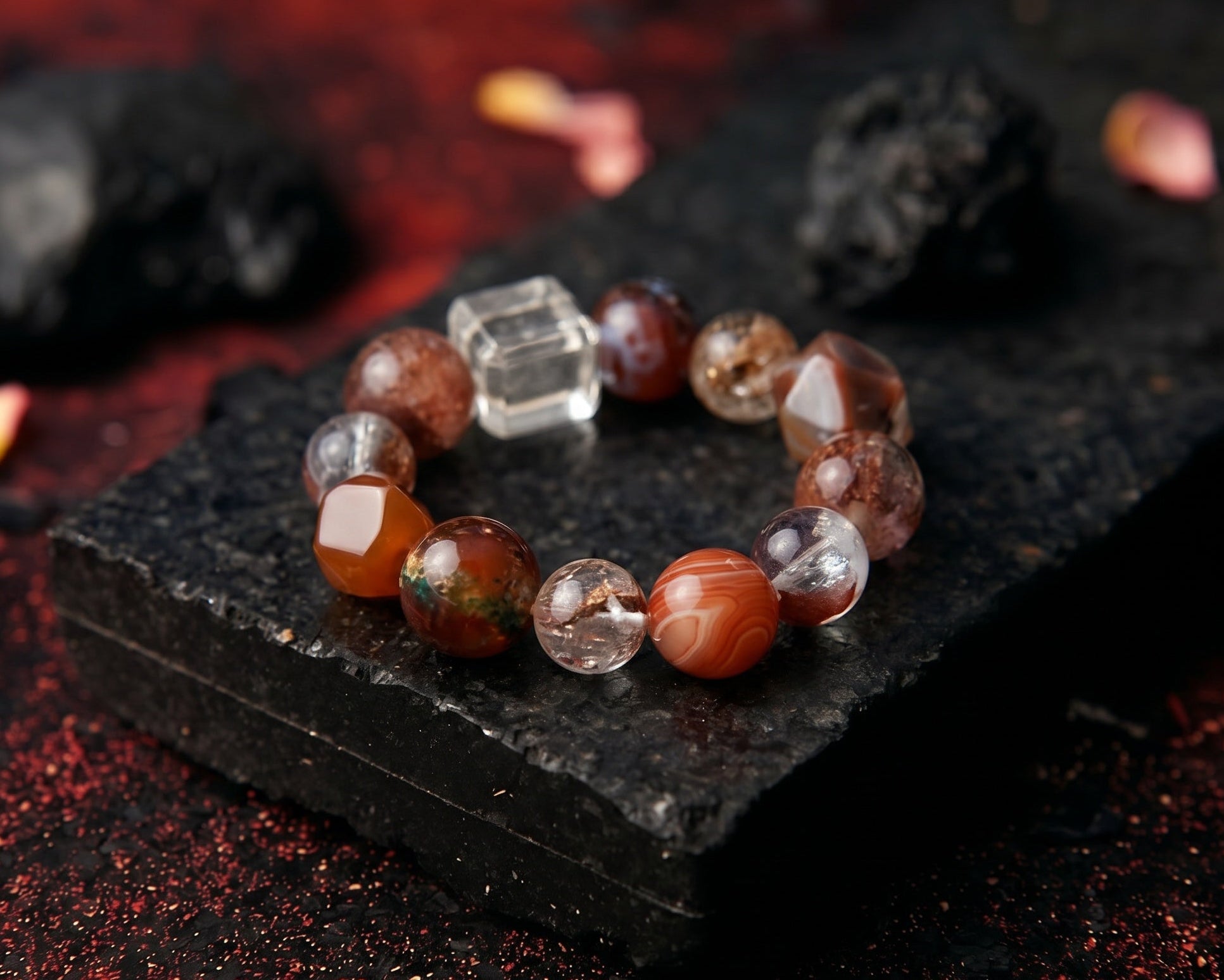 Red Agate and Clear Quartz Bracelet | Ember Strata