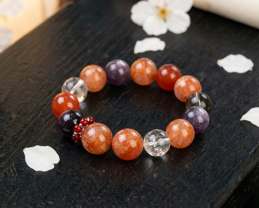 Sunstone and Clear Quartz Bracelet | Persimmon Glow