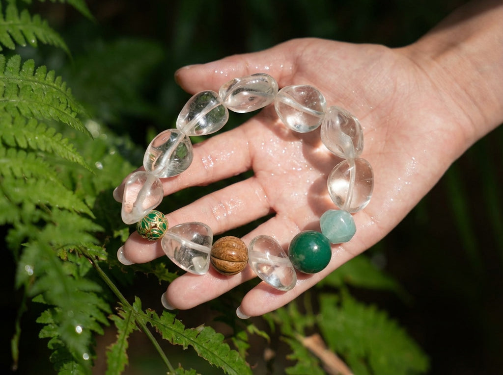 Handmade Clear Quartz Bracelet | Green Pulse