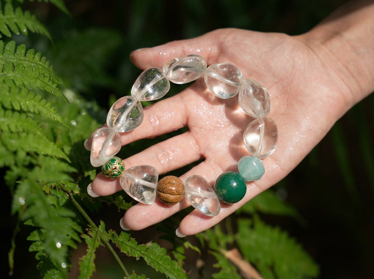 Handmade Clear Quartz Bracelet | Green Pulse