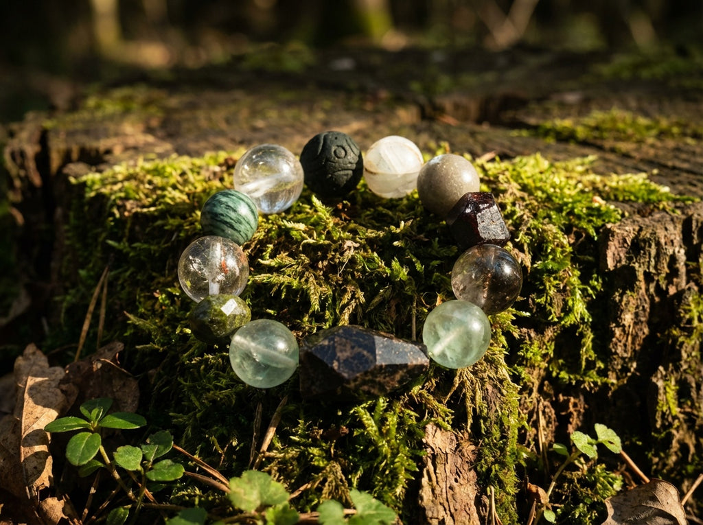 Green Fluorite and Clear Quartz Bracelet | Layered Intervals