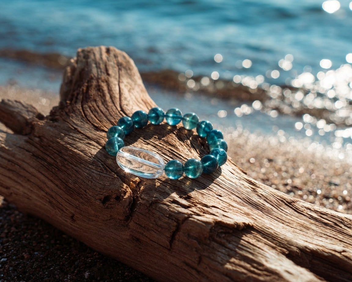Fluorite and Clear Quartz Bracelet | Blue Passage