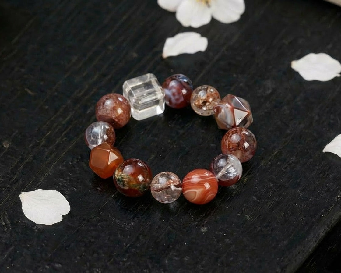 Red Agate and Clear Quartz Bracelet | Ember Strata