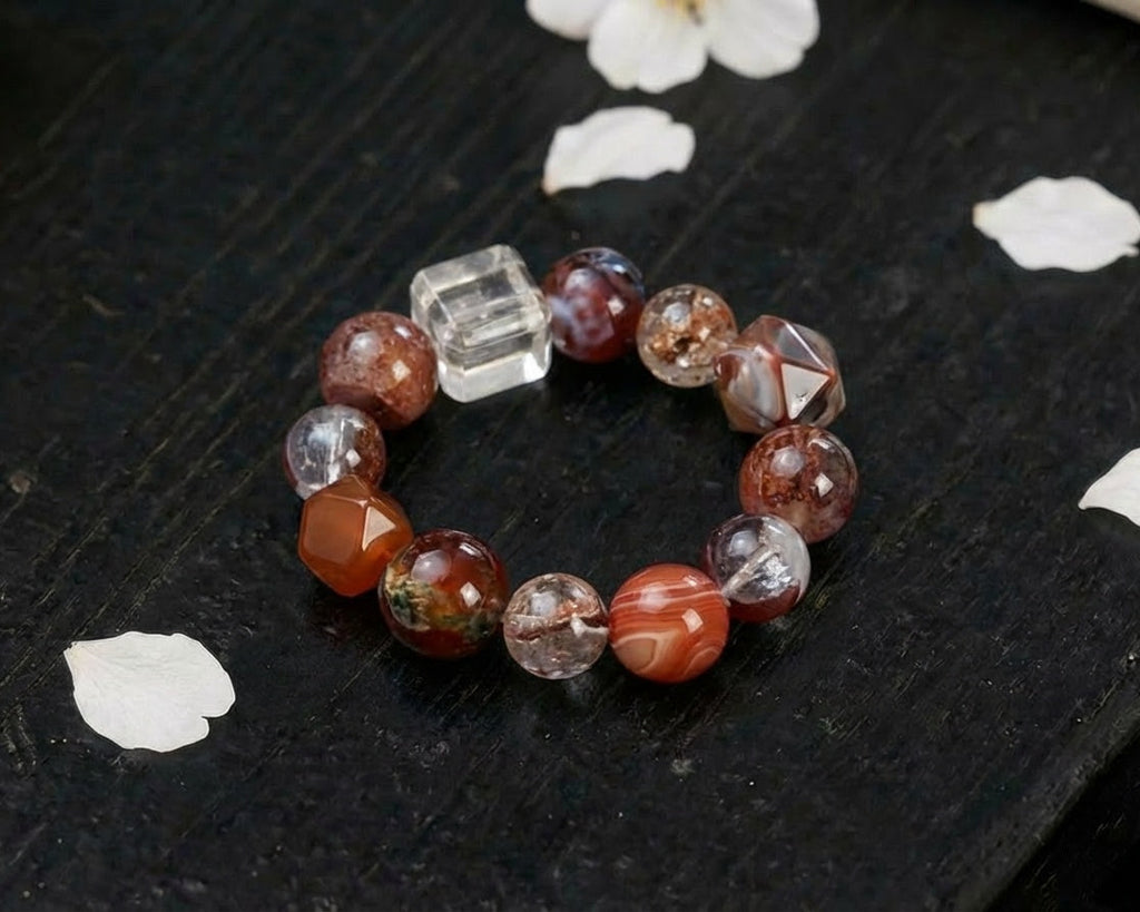 Red Agate and Clear Quartz Bracelet | Ember Strata