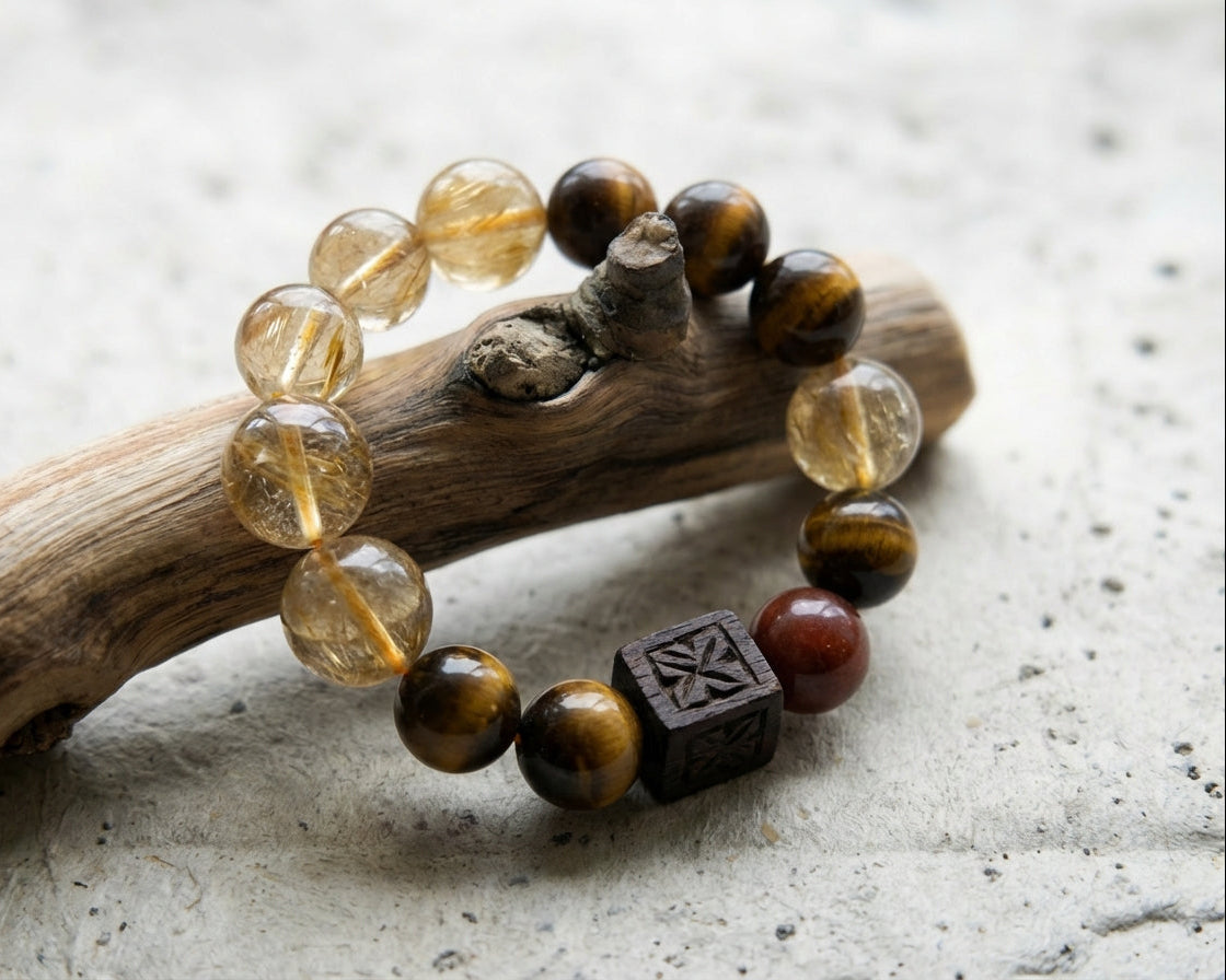 Rutilated Quartz and Tiger's Eye Bracelet | Golden Axis