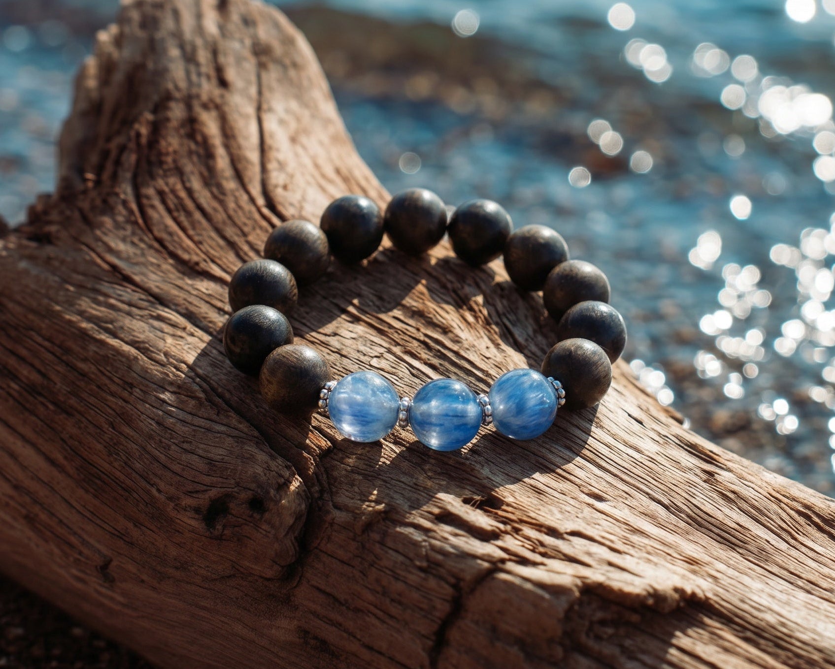 Kyanite and Wood Bracelet | Blue Ice Gaze