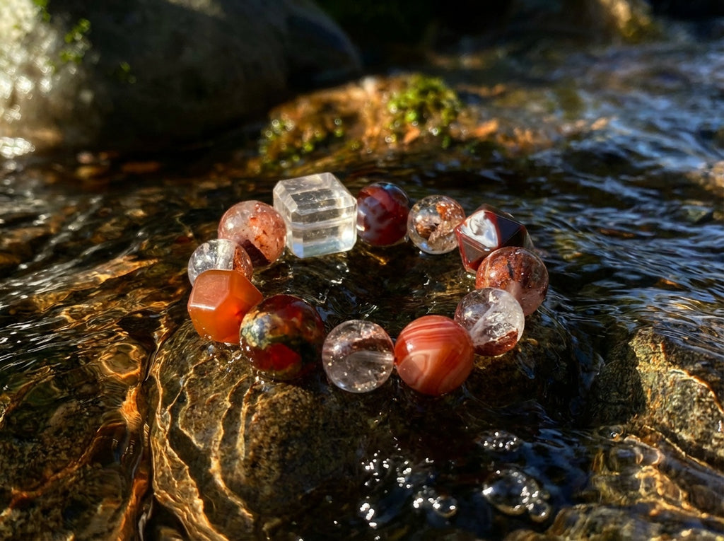 Red Agate and Clear Quartz Bracelet | Ember Strata