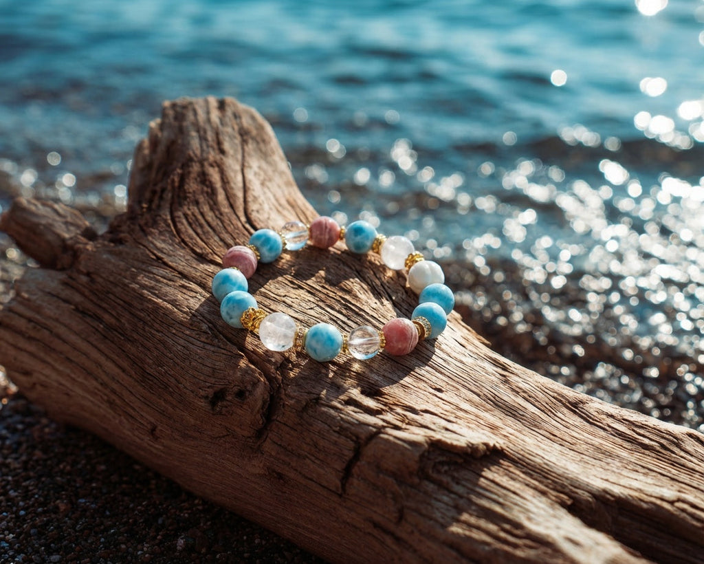 Larimar and Rhodochrosite Bracelet | Tidal Serenity