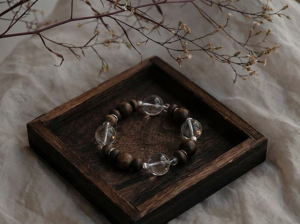 Handmade Wood and Clear Quartz Bracelet | Quiet Grain